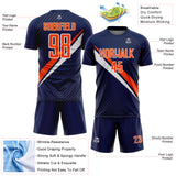 Custom Navy Orange-White Diagonal Stripes Sports Sublimation Soccer Uniform Jersey