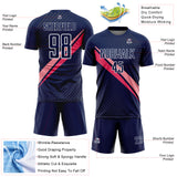 Custom Navy White-Pink Diagonal Stripes Sports Sublimation Soccer Uniform Jersey