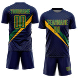 Custom Navy Kelly Green-Gold Diagonal Stripes Sports Sublimation Soccer Uniform Jersey
