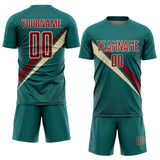 Custom Teal Crimson-Cream Diagonal Stripes Sports Sublimation Soccer Uniform Jersey