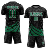 Custom Black Kelly Green-White Distressed Diagonal Stripes Wind Shapes Sports Sublimation Soccer Uniform Jersey