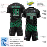 Custom Black Kelly Green-White Distressed Diagonal Stripes Wind Shapes Sports Sublimation Soccer Uniform Jersey
