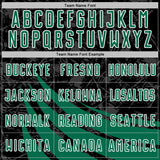 Custom Black Kelly Green-White Distressed Diagonal Stripes Wind Shapes Sports Sublimation Soccer Uniform Jersey