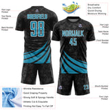 Custom Black Panther Blue-White Distressed Diagonal Stripes Wind Shapes Sports Sublimation Soccer Uniform Jersey