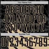 Custom Black Vegas Gold Distressed Diagonal Stripes Wind Shapes Sports Sublimation Soccer Uniform Jersey