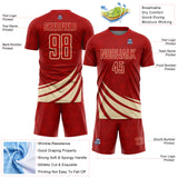 Custom Red Cream Distressed Diagonal Stripes Wind Shapes Sports Sublimation Soccer Uniform Jersey