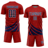 Custom Red Navy-White Distressed Diagonal Stripes Wind Shapes Sports Sublimation Soccer Uniform Jersey