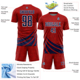 Custom Red Navy-White Distressed Diagonal Stripes Wind Shapes Sports Sublimation Soccer Uniform Jersey