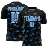 Custom Black Powder Blue-White Diagonal Pinstripes Lines Sports Sublimation Soccer Uniform Jersey