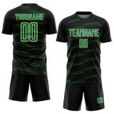 Custom Black Grass Green-White Diagonal Pinstripes Lines Sports Sublimation Soccer Uniform Jersey