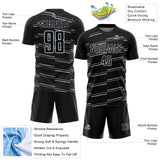 Custom Black Silver Diagonal Pinstripes Lines Sports Sublimation Soccer Uniform Jersey