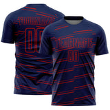 Custom Navy Red Diagonal Pinstripes Lines Sports Sublimation Soccer Uniform Jersey