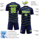 Custom Navy Neon Green-White Diagonal Pinstripes Lines Sports Sublimation Soccer Uniform Jersey