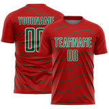 Custom Red Kelly Green-White Diagonal Pinstripes Lines Sports Sublimation Soccer Uniform Jersey