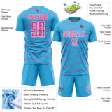Custom Sky Blue Pink-White Diagonal Pinstripes Lines Sports Sublimation Soccer Uniform Jersey
