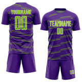 Custom Purple Neon Green-White Diagonal Pinstripes Lines Sports Sublimation Soccer Uniform Jersey