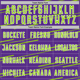 Custom Purple Neon Green-White Diagonal Pinstripes Lines Sports Sublimation Soccer Uniform Jersey