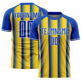 Custom Thunder Blue Light Yellow-White Colombia Vertical Stripes Halftone Dot Pattern Sublimation Soccer Uniform Jersey