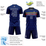 Custom Royal Navy Yellow-Red Colombia Horizontal Stripes Geometric Aztec Tribal Pattern Sublimation Soccer Uniform Jersey