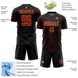 Custom Black Red-Old Gold Curve Lines Sublimation Soccer Uniform Jersey