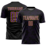 Custom Black Purple-Yellow Curve Lines Sublimation Soccer Uniform Jersey