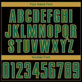 Custom Black Kelly Green-Old Gold Curve Lines Sublimation Soccer Uniform Jersey