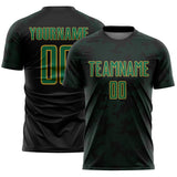 Custom Black Kelly Green-Old Gold Curve Lines Sublimation Soccer Uniform Jersey