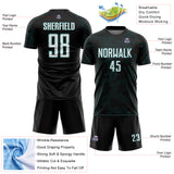 Custom Black White-Teal Curve Lines Sublimation Soccer Uniform Jersey