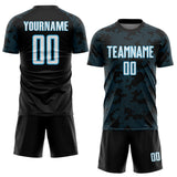 Custom Black White-Sky Blue Curve Lines Sublimation Soccer Uniform Jersey