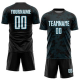 Custom Black White-Panther Blue Curve Lines Sublimation Soccer Uniform Jersey