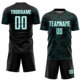 Custom Black White-Aqua Curve Lines Sublimation Soccer Uniform Jersey