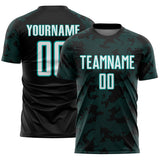 Custom Black White-Aqua Curve Lines Sublimation Soccer Uniform Jersey