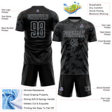 Custom Black-Silver Curve Lines Sublimation Soccer Uniform Jersey