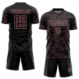 Custom Black-Medium Pink Curve Lines Sublimation Soccer Uniform Jersey