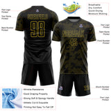 Custom Black-Old Gold Curve Lines Sublimation Soccer Uniform Jersey
