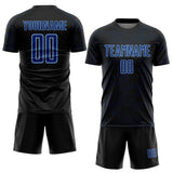 Custom Black US Navy Blue-Light Blue Curve Lines Sublimation Soccer Uniform Jersey