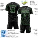 Custom Black-Pea Green Curve Lines Sublimation Soccer Uniform Jersey