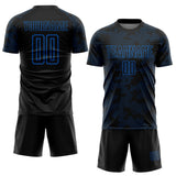 Custom Black-Blue Curve Lines Sublimation Soccer Uniform Jersey