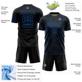 Custom Black-Blue Curve Lines Sublimation Soccer Uniform Jersey
