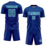 Custom Royal Teal-White Curve Lines Sublimation Soccer Uniform Jersey
