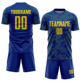 Custom Royal Neon Green-Orange Curve Lines Sublimation Soccer Uniform Jersey
