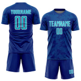 Custom Royal Lakes Blue-White Curve Lines Sublimation Soccer Uniform Jersey