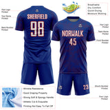 Custom Royal White-Red Curve Lines Sublimation Soccer Uniform Jersey