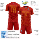 Custom Red-Gold Curve Lines Sublimation Soccer Uniform Jersey