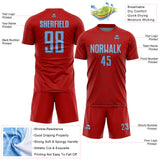 Custom Red Light Blue-Steel Gray Curve Lines Sublimation Soccer Uniform Jersey
