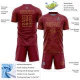 Custom Crimson-Old Gold Curve Lines Sublimation Soccer Uniform Jersey