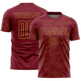 Custom Crimson-Old Gold Curve Lines Sublimation Soccer Uniform Jersey