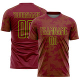 Custom Crimson-Neon Green Curve Lines Sublimation Soccer Uniform Jersey