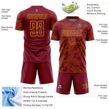 Custom Crimson-Gold Curve Lines Sublimation Soccer Uniform Jersey