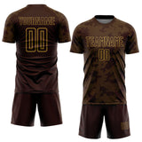 Custom Brown-Old Gold Curve Lines Sublimation Soccer Uniform Jersey